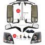 6 Pieces Combo - Door Mirror Power Heated Gloss Black Back Cover with Arm & Hood Mirror Black with Mounting Kits & Headlight Black - Driver & Passenger Side  ( Fit: Volvo VNL 670 780 630 730 Trucks )