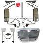 International ProStar Combo - 5 Pieces - Grille Chrome with Bug Net & Door Mirror Power Heated Chrome with Turn Signal and Arm & Hood Mirror with Stainless Arm - Driver & Passenger Side